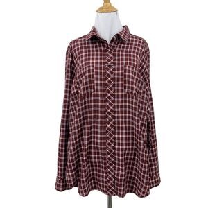 Kathmandu Plaid Shirt Womens 16 Burgundy Long Sleeve Snap Button Pockets Top